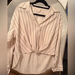 Caslon Women's Cream and Black Striped Button Down Shirt
